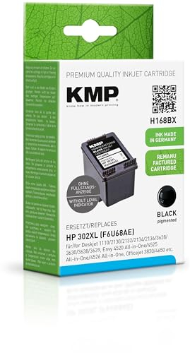 KMP Tintenpatrone passend für HP 302XL Black (F6U68AE) - H168BX - für Deskjet 1110 2130 2132 2134 2136 3628 3630 3638 3639, Envy 4520 All-in-O... etc.