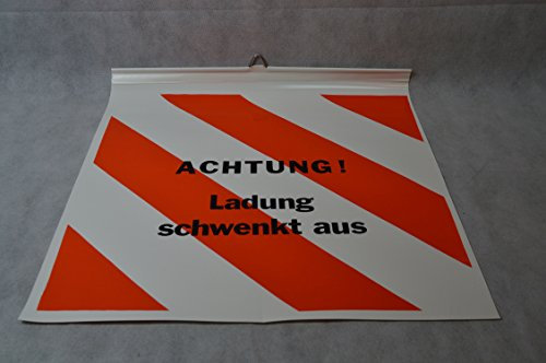 1 X Warnflagge für Langholzfuhrwerke 50 X 50 CM Robust LKW Plane beidseitig beschriftet mit: - Achtung Ladung schwenkt aus - Endfahne Schlussfahne 50 x 50 cm Warnflagge überstehende Ladung Finne