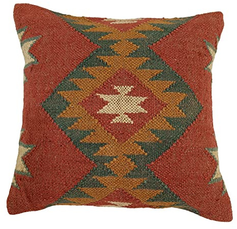 Handwoven Kilim Pillow Cover, Jute Vintage Pillow 18x18, Kelim Throw Pillow, Bohemian Sham Pillow, Indian Ethnic Pillow Case
