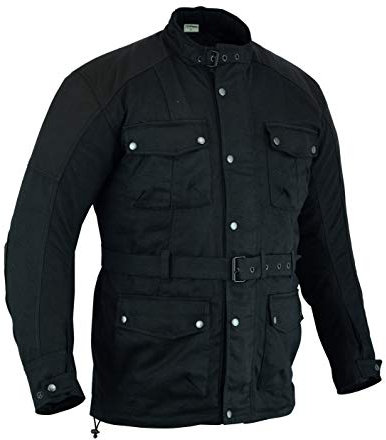 Texpeed Gewachste Baumwolle Motorradjacke herren mit protektoren - Motorrad Biker Wasserdicht Jacke Mit Rüstung (EN 1621-1) Schwarz - M