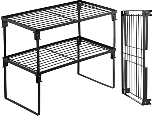 Tomorotec 2er-Set Küchenschrank Organizer – Stapelbares und faltbares Regal für Schrank, Gewürzregal, Küchenregal und Regaleinsatz für Küchenschrank, Ideal für Arbeitsplatte und Schrankaufbewahrung