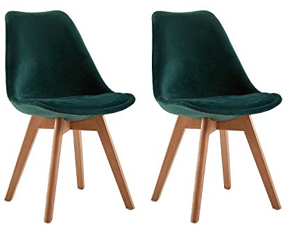 H.J WeDoo Chaises Salle à Manger en Velours, Chaise Scandinaves de Cuisine en Bois, Vert (Lot de 2)