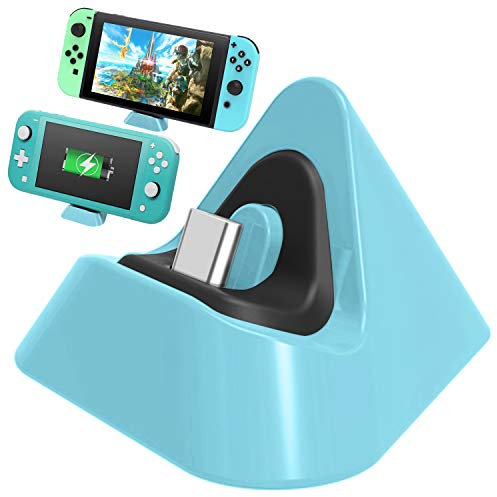 FASTSNAIL Charger Dock for Nintendo Switch/Switch OLED/Switch Lite, Portable Mini Charging Stand Charge Docking Station Replacement for Switch/Switch OLED/Switch Lite Triangle Holder (Light Blue)