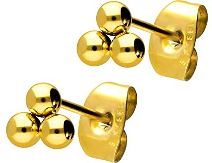 FILANGO 1 Paar Chirurgenstahl Ohrstecker 3 KUGELN Ohr Schmuck Goldfarben