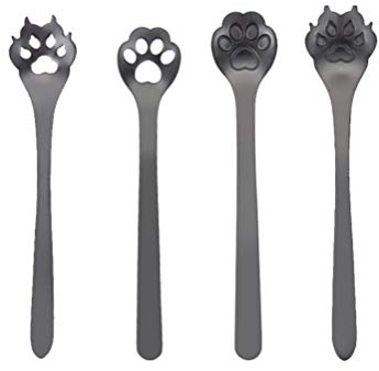 Cabilock 4 Pièces Cuillère en Métal pour Chien Cuillère à Mélanger pour Le Café Cuillères à Pattes De Chat Cuillère à Soupe Cocktail Cuillère à Café Chat Cuillères à Thé Patte De Chat Chéri