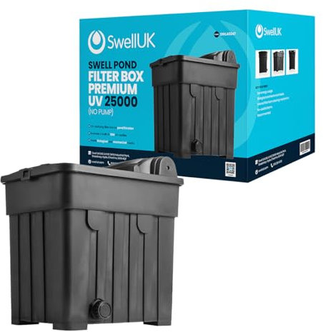 Swell Filter Box Premium 25,000 without Pump Filtration System, with Mechanical & Biological Media (Inc 18w UV Clarifying Lamp)