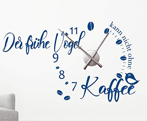 Wandtattoo Uhr mit Uhrwerk Spruch Der frühe Vogel, Kaffee Wanduhr Küche Wohnzimmer DIY von timalo® – 30 Farben | 76064b-LimeTree-M-100x58-Uhr-schwarz