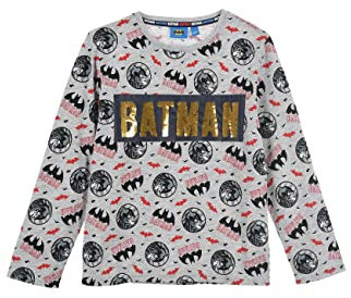 Batman Jungen Langarm-Shirt Longsleeve Oberteil Glitzer Wende Pailletten (98, Grau)