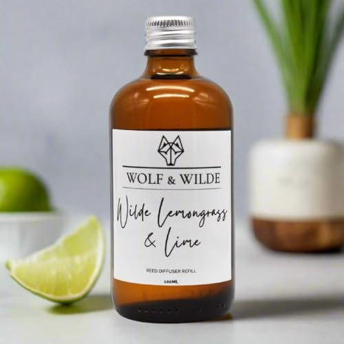 Wolf & Wilde Lemongrass & Lime 100ML Luxury Reed Diffuser Refill In Amber Glass Bottle | Long Lasting Up To 6 Months