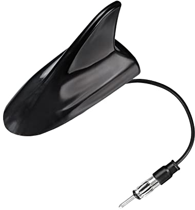 Eightwood Shark Fin Antenna FM AM Radio Signal Roof Style Universial Car Stereo Antenna DIN Adapter with 17cm Extension Cable for Most Cars Waterproof (Black)