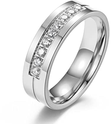 KnSam Edelstahl Damen Hochzeit Ringe, Ehering Bandring mit Zirkonia für Frauen, Silber Damen, Gr.62 (19.7)