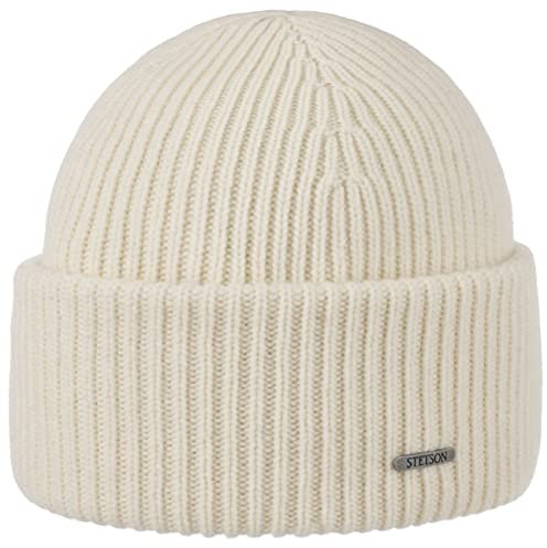 Stetson Classic Uni Wollmütze Damen Herren Made in Italy 100% Wolle Gestrickt Beanie Herbst Winter cremeweiß One Size