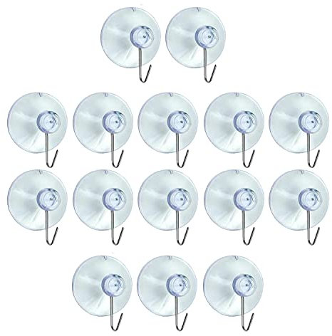 AKH® Clear Suction Hooks | Pack of 15 | 2.2cm Rubber Sucker Pads with Metal Hook | Strong Hanging Hook for Christmas Hanging Decorations Signs Mirror Glass Kitchen Bathroom Wall Festivals Decorations