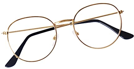 JoXiGo Lesebrille Damen Herren Gold +1.0 Metall Rahmen Nerdbrille Klar Linse + Brillenband