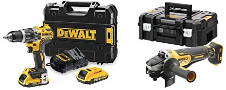 DEWALT - Perceuse Visseuse à Percussion Brushless XR 18V Li-Ion 2Ah - DCD796D2-QW - Perceuse sans Fil avec Coffret TSTAK - 420W & Meuleuse Brushless XR 18V 5Ah Li-Ion - 1000W