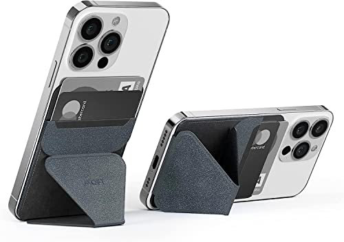 MOFT Handy Geldbörsenständer, Handy Klebe-Kartenhalter mit 2 Betrachtungswinkeln für Android, iPhone und alle Smartphones, Wiederverwendbar, 3 Karten Halter aus Vegan Leder, Grau & Schwarz
