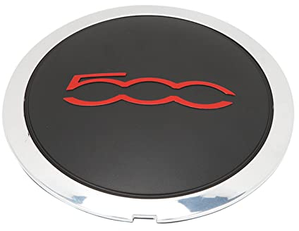 Center Wheel Hup Cap mit Chrome Trim, Car Wheel Center Nabenkappen Schwarz 68078419AC Ersatz für 500 (Weißer Kreis Roter Buchstabe)