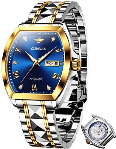 OUPINKE Herrenuhr Tonneau Automatische mechanische Armbanduhr Luxus Diamant Saphirkristall wasserdichte Wolframstahl Business Uhren