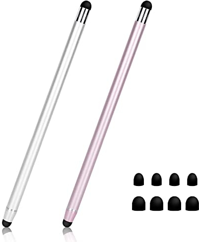 Stylus Pens for Touch Screens (2 Pack), 2 in 1 Rubber Stylus Touch Pen for Tablets, iPad Pro, iPad Air, Smartphones, Samsung Galaxy with 8 Replace Tips