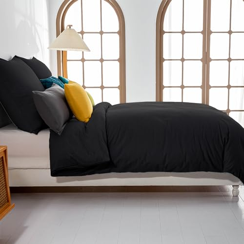 Soifox bettwäsche Schwarz 135x200 - bettwäsche-Sets aus Mikrofaser bügelfrei & knitterfrei mit Reißverschluss 1 Bettbezug 135 x 200 + 1 Kissenbezug 80 x 80 cm