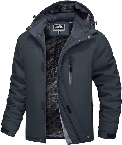 MAGCOMSEN Herren Winter Softshelljacke Winddicht Wasserdicht Skijacke Warme Fleecefutter Wanderjacke Freizeit Gefüttert Winterparka Trekking Arbeit Jacke mit Zip Taschen Dunkelgrau M