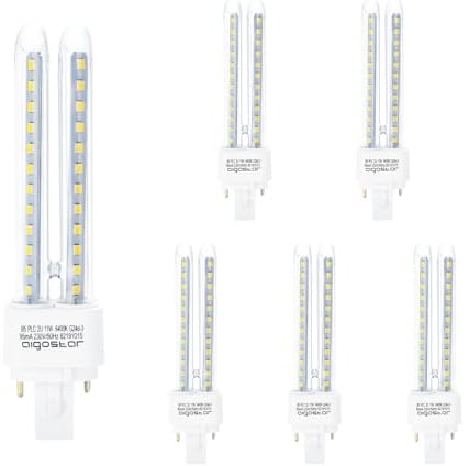 Aigostar Pack de 5 Bombillas LED PLC 2U, tubo de 11W Maiz G24d-3, 2 Pines, Luz fría 6500K, 1070Lm, No regulable