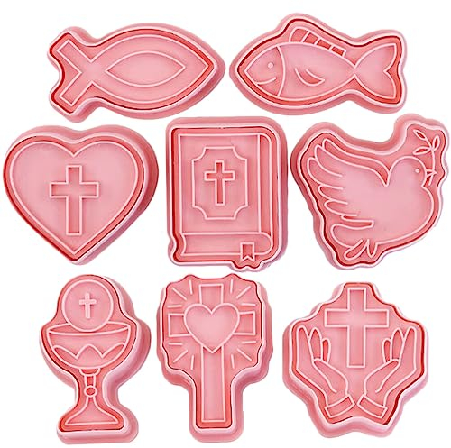 Alipis 8pcs Easter Cookie Cutters 3D Cross Peace Dove Chalice Embossing Cookie Mold Cookie Stamps Cookie Press Mould Kitchen Baking Supplies (Pink)