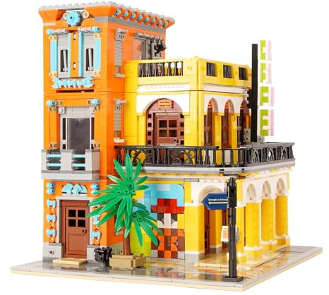 LULUFUN Jeu de Blocs de Construction, Jeu de Blocs de Construction pour la Vue des Rues de la Ville, kit de Construction d'architecture, Jouets pour Adolescents et Adultes (Café de la Havane)