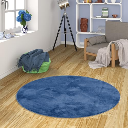 Pergamon Luxus Super Soft Hochflor Langflor Teppich Rund Flauschig Weich Wohnzimmer Schlafzimmer Melia Dunkelblau