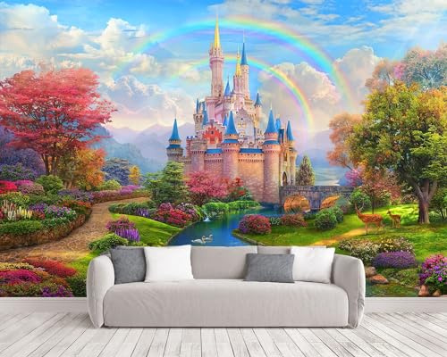 Naturempress Fototapete 3D Effekt Tapete Fantasie Schloss Tapeten 3D Effekt Vliestapete Wohnzimmer Schlafzimmer Wandbilder Wanddeko