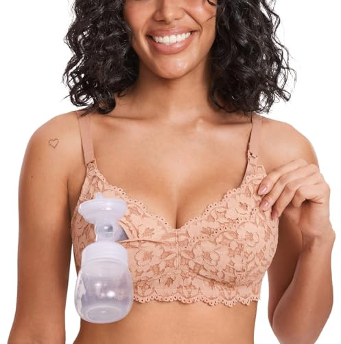 MOMANDA Lace Nursing Bras for Pumping | Maternity Bralettes For Breastfeeding, Hands Free, V Neck, For Women