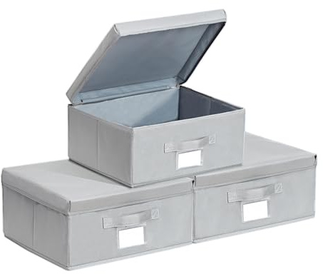 Augfox 3er Set Kisten Aufbewahrung mit Deckel - Kallax Boxen, Aufbewahrungskorb mit Deckel, Aufbewahrungsbox mit Deckel Groß (Hellgrau, 36x32x16cm)
