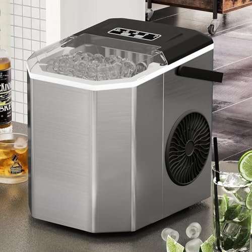 Eiswürfelmaschine – schnell 6 Minuten 9 Bullet Ice Produktion, bringen Sie Ihr eigenes Reinigungsdesign, ideal für Zuhause, Küche, Camping – Autos und Partys (Edelstahl Silber)