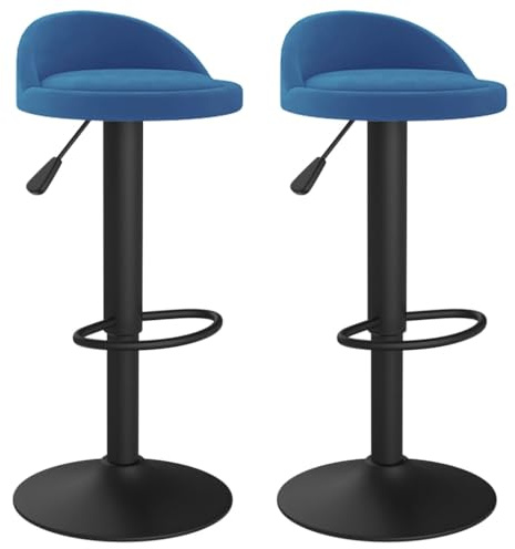 vidaXL 2X Barhocker Drehbar Höhenverstellbar Küchenhocker Barstuhl Tresenhocker Tresenstuhl Thekenhocker Bistrohocker Bar Stuhl Hocker Blau Samt