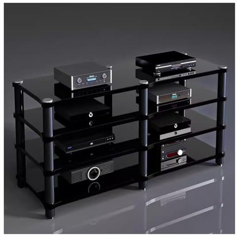 Stereoanlagenschrank mit großer Kapazität, Audiogeräte-Rack, Schwarz, Stahl und Holz, Audio-/Videokomponentenschrank, Stereoregal, 1/2/3-lagiges Hochleistungs-HiFi-Rack (3-stufig)