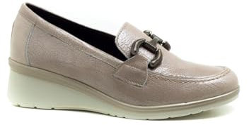 PITILLOS - Zapato mocasín de Piel,de cuña,Adornado con eslabón,sin Cordones,Suela de Goma,Brillo, para: Mujer Color: Piedra Talla:40