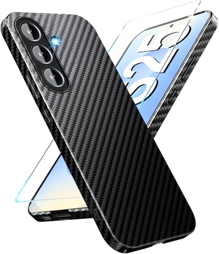 Gotivi S25 Hülle Carbon mit Schutzfolie Handyhülle für Samsung S25 5G Hart Case Ultra dünn Hybrid PC Schutzhülle für Samsung Galaxy S25 5G Hüllen Stoßfest 360 Grad Slim Cover (Schwarz)