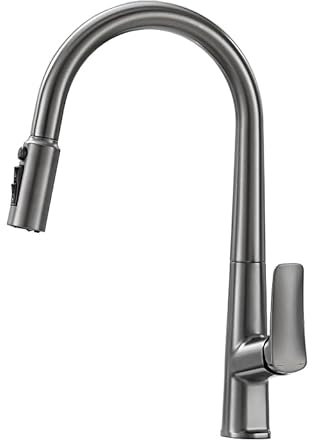 FQYEP Küchen Wasserhahn Ausziehbar Küchenarmatur mit Brause Einhandmischer Küche mit 4 Strahlarten Mischbatterie Küche 360° Schwenkbar Pistolengrau
