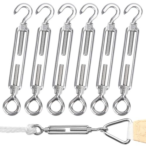 Forbabe 6 Stück M6 Spannschloss Edelstahl Seilspanner Drahtspanner | mit Verstellbare Spannschloss Haken und Öse für Sonnensegel Spanner Seilsystem Gartendraht Zaunspanner