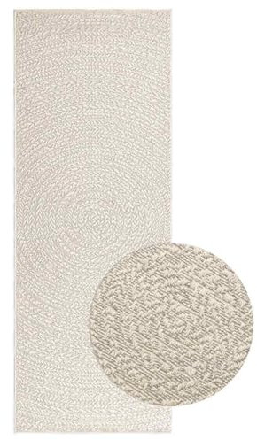 vidaXL Teppich ZIZUR Creme 80x200 cm Jute-Optik Indoor und Outdoor, Fußmatte, Bodenteppich, Teppichboden, Bodenmatte, Flächenvorleger, Innenteppich