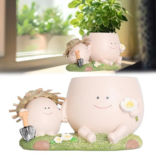 ASOFTY Blumentöpfe mit Smiley Gesicht, Lächeln Blumentöpf, Pflanztopf mit Ablaufloch, Niedlicher Sukkulenten Blumentopf, Blumentopf mit Lächeln Gesicht für Außen, Innen, Fensterbänken, Balkon, Garten