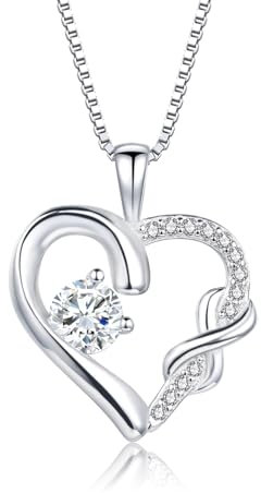 Cangall Kette Herz Damen Halskette 925 Sterling Silber Herz Anhänger mit 5A Zirkonia, 45+5cm Silber Kette mit Infinity-Herz Halskette Anhänger, Schmuck Geschenk für Her zum Valentinstag Muttertag