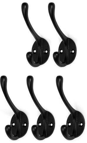 Generic 5Pcs Cast Iron Black Coat Hooks with Screws - Easy to Install, Durable and Stylish Heavy Duty Coat Hooks for Wall, Door, Entryway, Bedroom, Bathroom