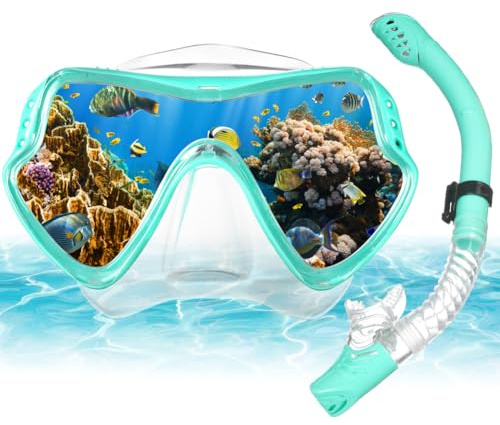 AOOSA Mascara Buceo+Tubo de Snorkel Set para Adulto(Azul)