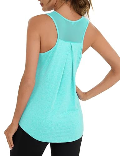 Terecey Damen Sport Tank Top Ärmelloses Yoga Fitness Shirt Locker Racerback Sporttop Atmungsaktives Mesh Zurück Sportoberteile, Saphirblau M