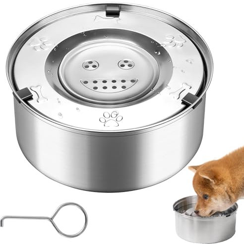 3L Large Capacity No Spill Dog Drink Water Bowl, 304 Stainless Steel Pet Bowl for Large Dogs Slow Drinking, Mess Free Splash Proof Floating Puppy Feeder, Non Drip Cat Dispenser for Vehicle Carried
