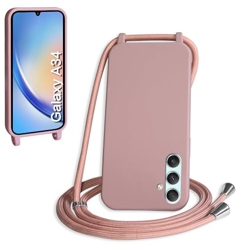 WenBaby Cover Compatible con Samsung Galaxy A34 5G,Cellulare Girocollo Custodia con Cordino TPU Corda Silicone Case Bumper per Samsung Galaxy A34 5G Custodia, Rosa sabbia