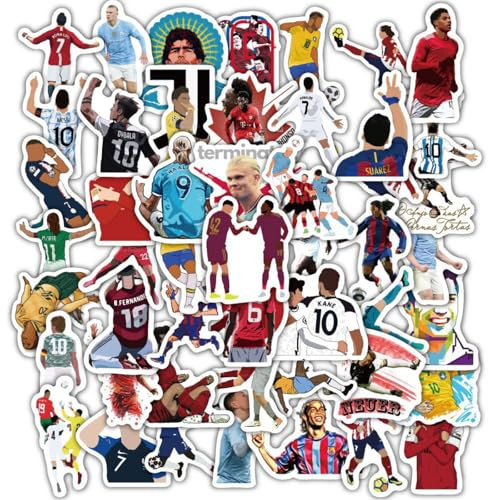 60 PCS Football Star Stickers, Soccer Player Stickers Vinyl Sticker Pack, Waterproof PVC Decals for Water Bottle Laptop Helmet