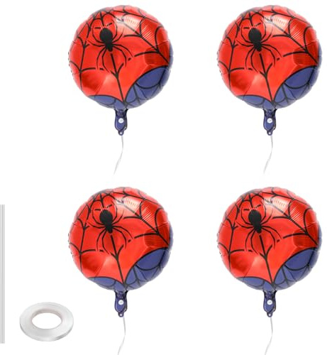 4stk Spinnennetz Ballon, 45cm Spinnen Ballon Folien Rote und Blaue Heldenparty-Dekoration für Jungen Mädchen Halloween Geburtstagsparty Zubehör