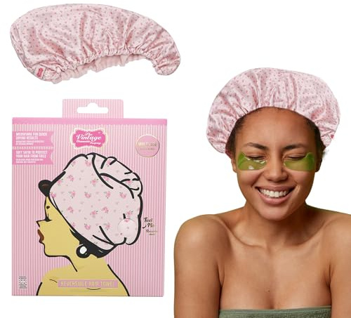 Vintage Cosmetic Company Rose Dual Hair Towel Microfiber Satin Wrap | Dual Microfibre and Satin Hair Wrap for Women. Quick Dry Soft Towel for Daily Hair Care. Gentle on All Hair Types.